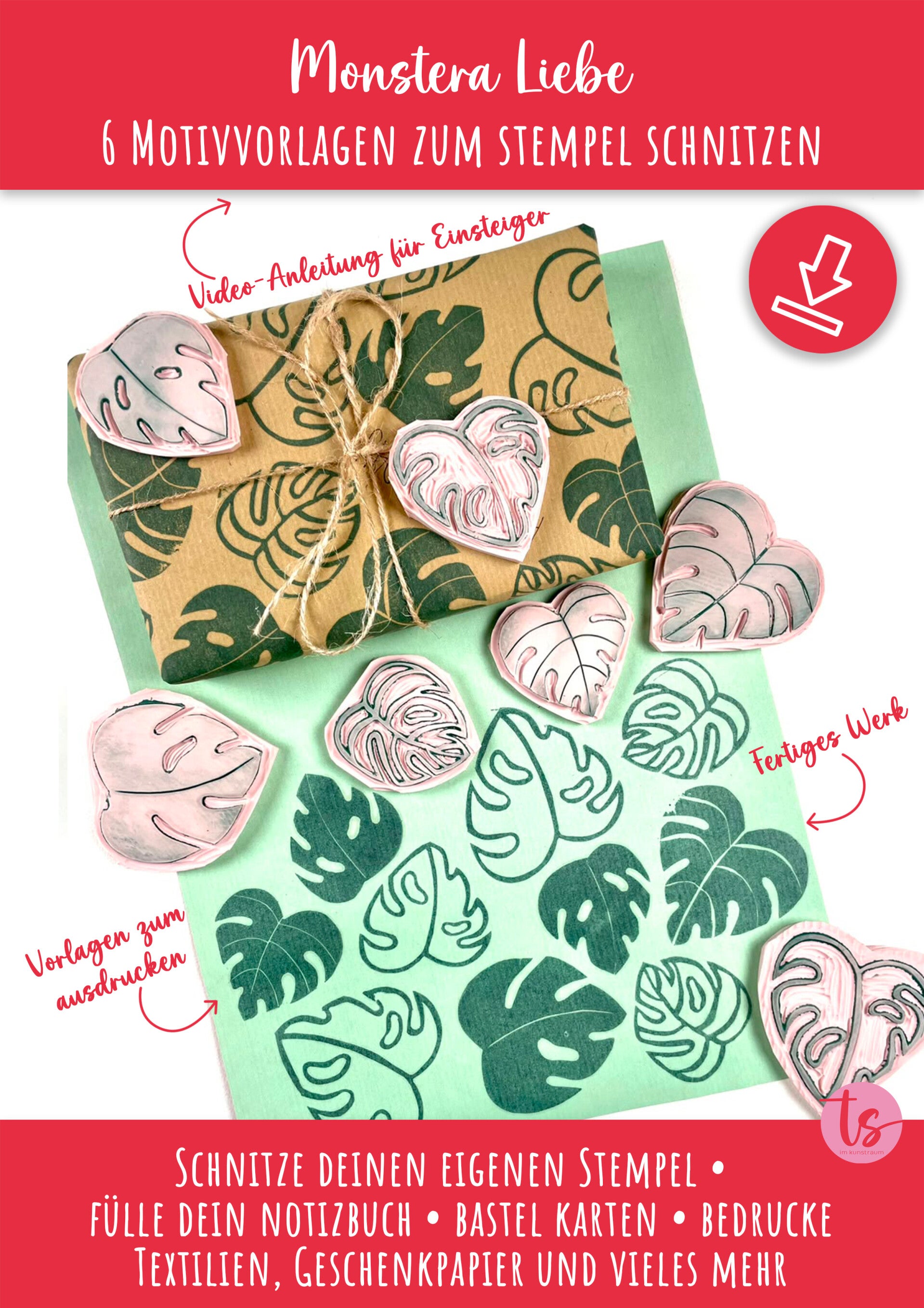 Monstera Liebe – Digitale Schnitzvorlage für deinen eigenen Stempel