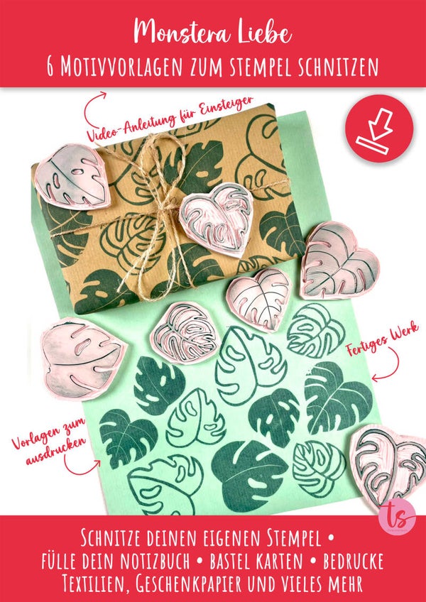 Monstera Liebe – Digitale Schnitzvorlage für deinen eigenen Stempel