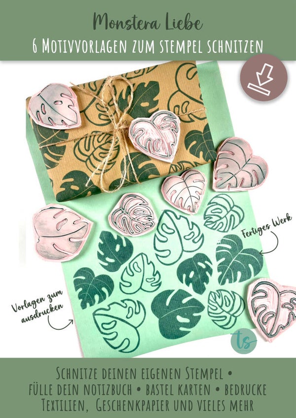 Monstera Liebe – Digitale Schnitzvorlage für deinen eigenen Stempel