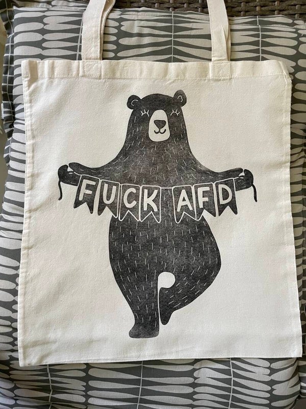 2. WAHL NR. 1 "FUCK AFD" – Original Linoldruck auf Jutebeutel