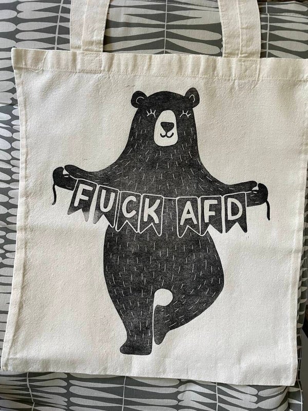 2. WAHL NR. 2 "FUCK AFD" – Original Linoldruck auf Jutebeutel