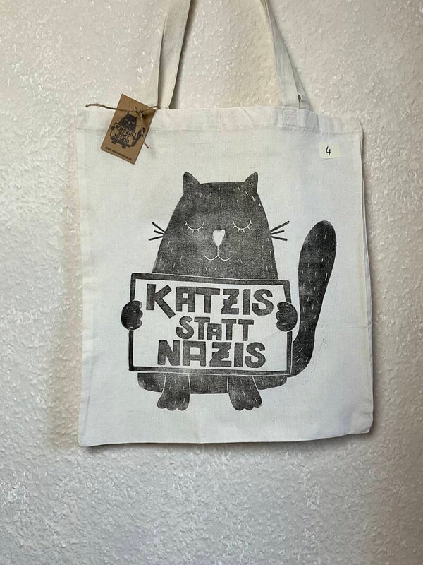 2. WAHL NR. 4 "KATZIS STATT NAZIS" – Original Linoldruck auf Jutebeutel