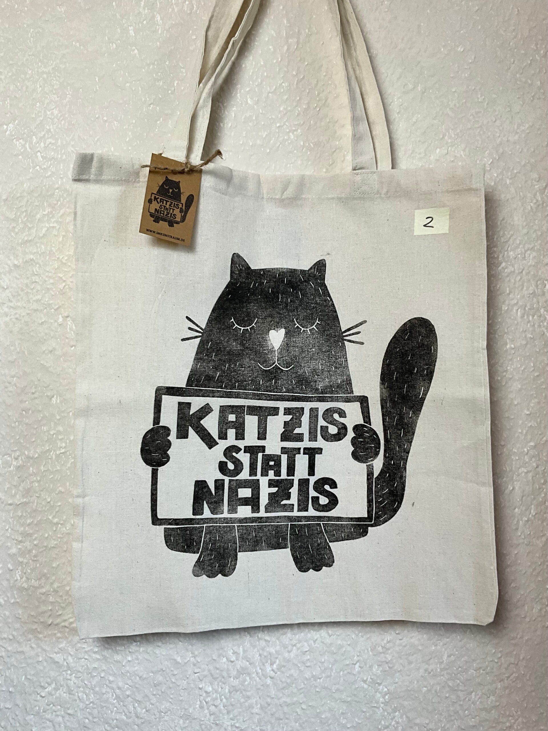 2. WAHL NR. 2 "KATZIS STATT NAZIS" – Original Linoldruck auf Jutebeutel