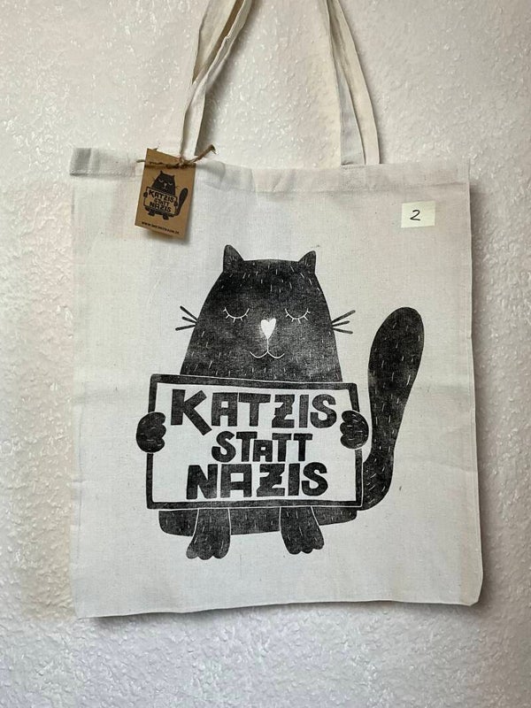 2. WAHL NR. 2 "KATZIS STATT NAZIS" – Original Linoldruck auf Jutebeutel
