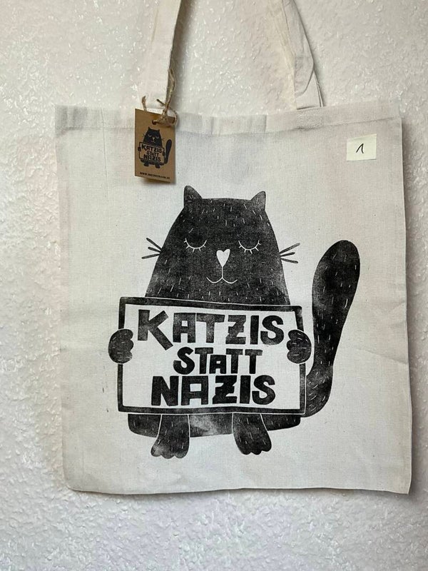 2. WAHL NR. 1 "KATZIS STATT NAZIS" – Original Linoldruck auf Jutebeutel
