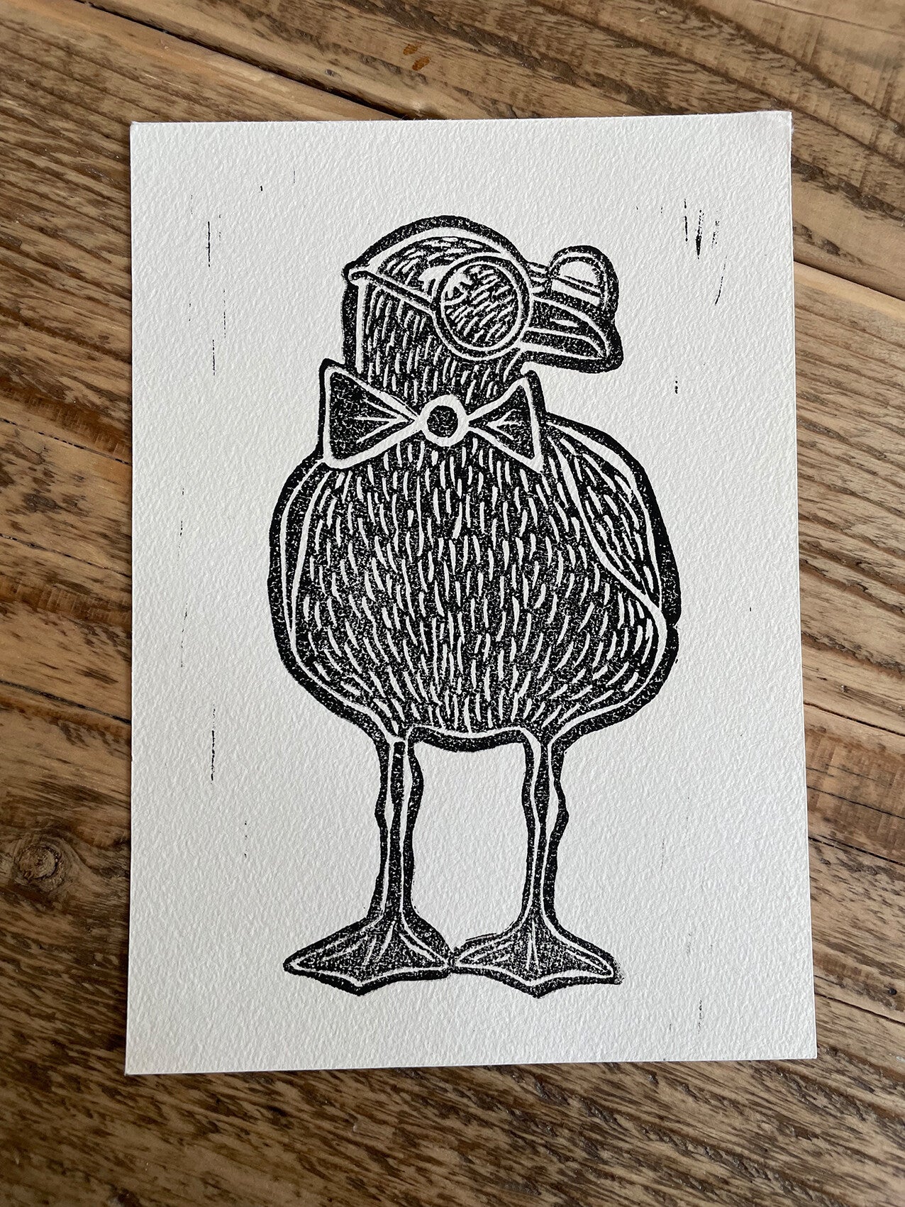 Original Linoldruck Schwarze Möwe auf naturweiß