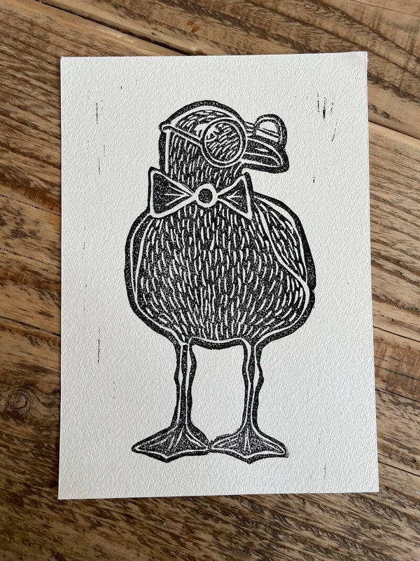 Original Linoldruck Schwarze Möwe auf naturweiß