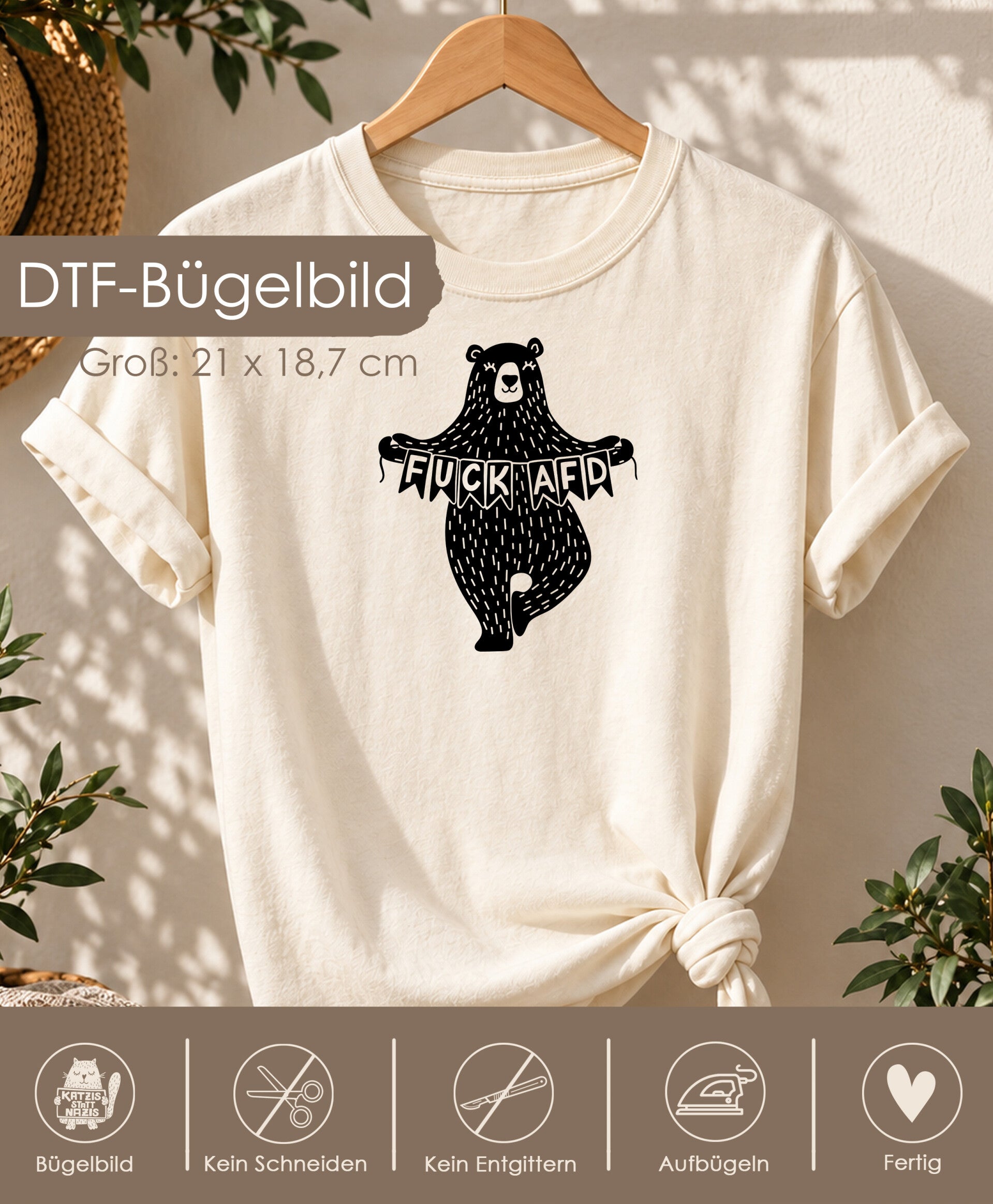 DTF-Bügelbild - Bär "Fuck AFD" - Groß - schwarz
