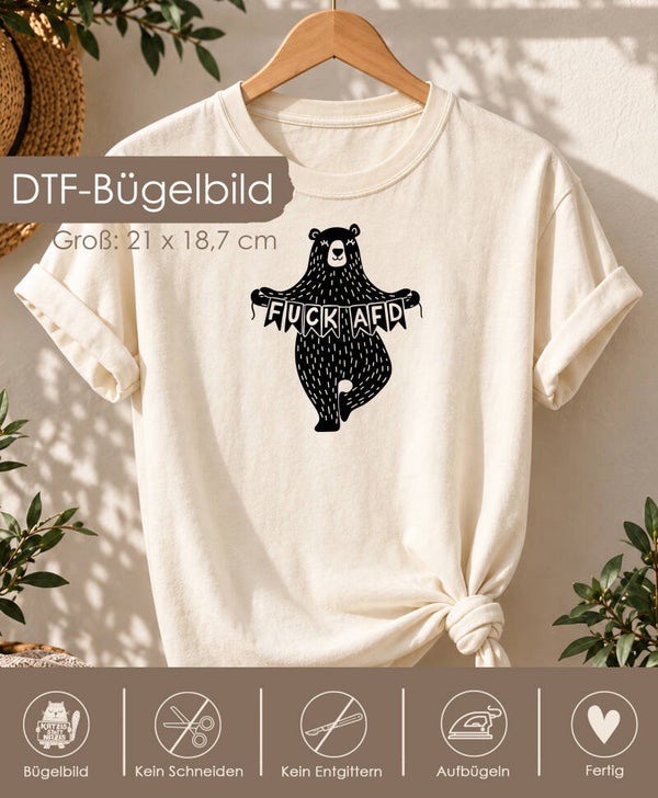 DTF-Bügelbild - Bär "Fuck AFD" - Groß - schwarz