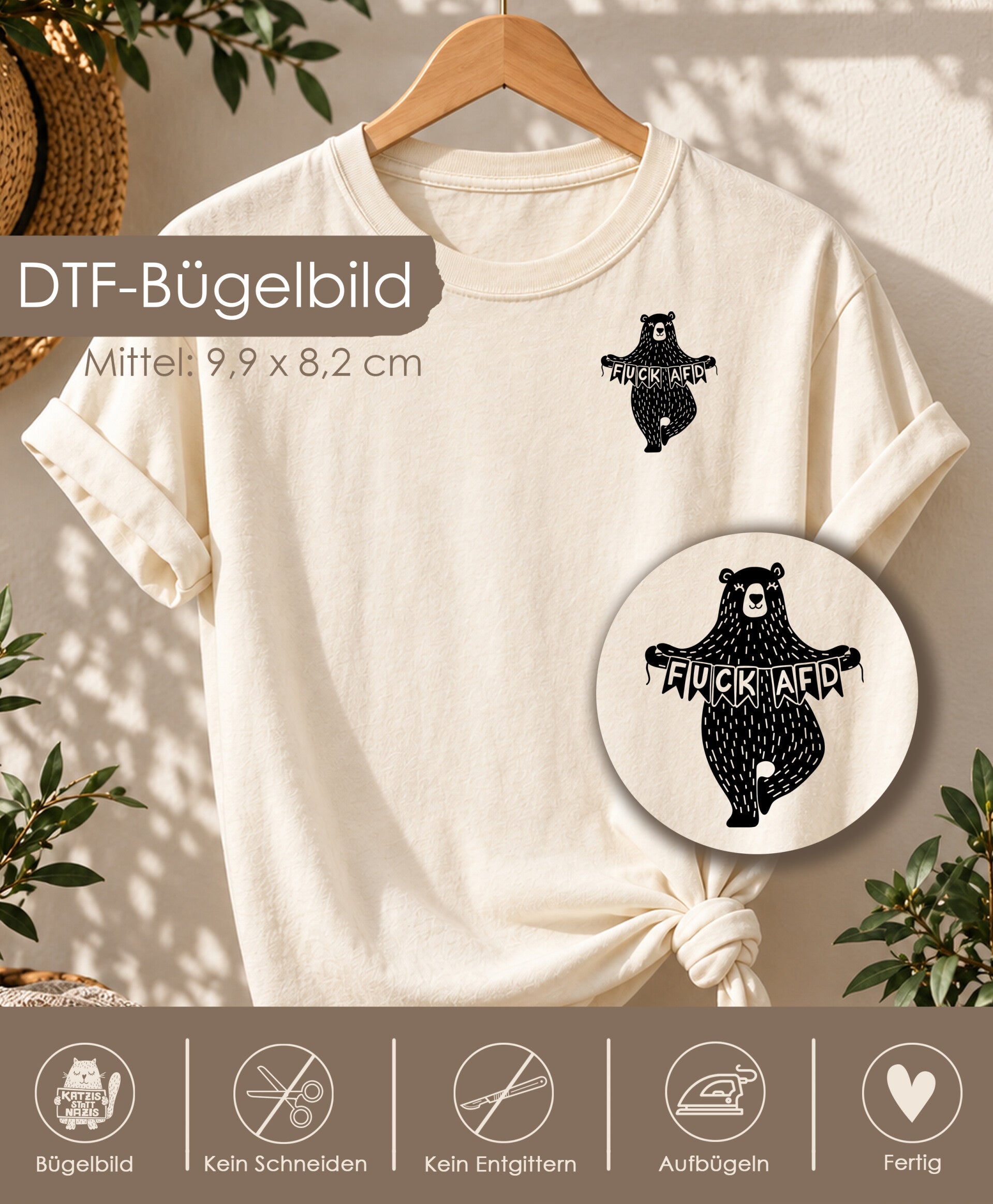 DTF-Bügelbild - Bär "Fuck AFD" - Mittel - schwarz