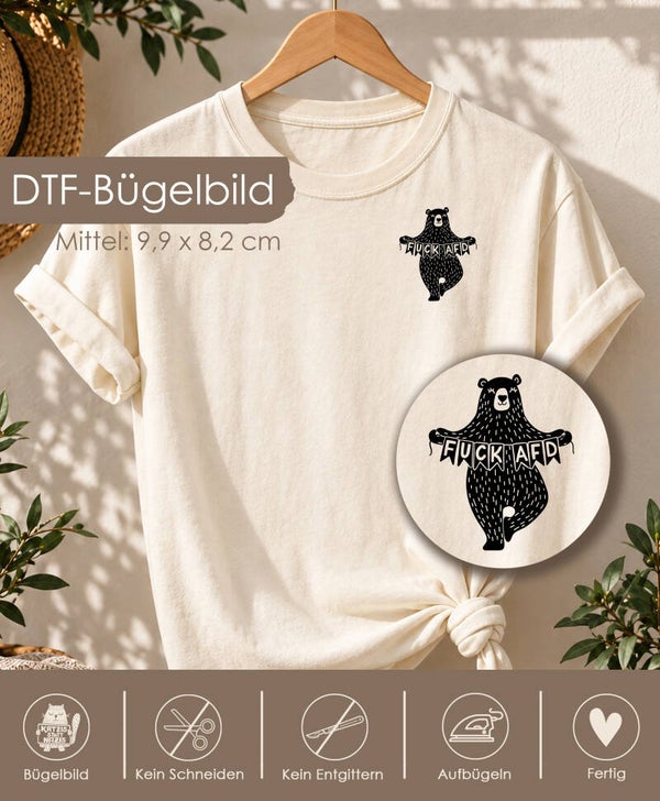 DTF-Bügelbild - Bär "Fuck AFD" - Mittel - schwarz