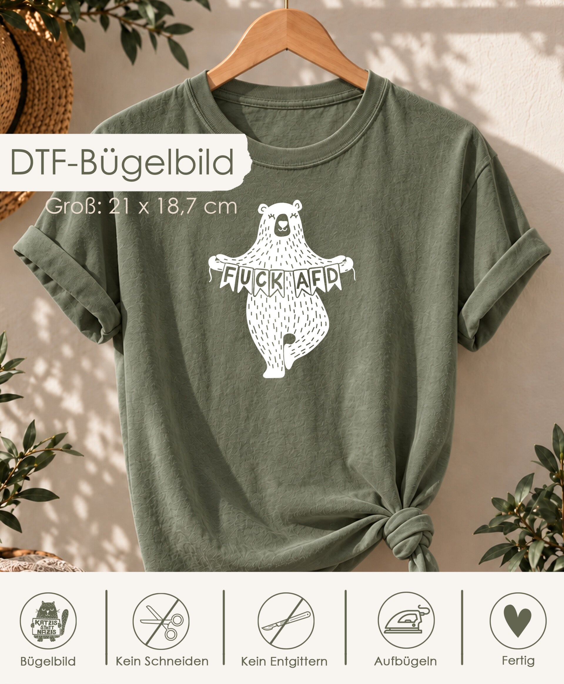 DTF-Bügelbild - Bär "Fuck AFD" - Groß - weiß