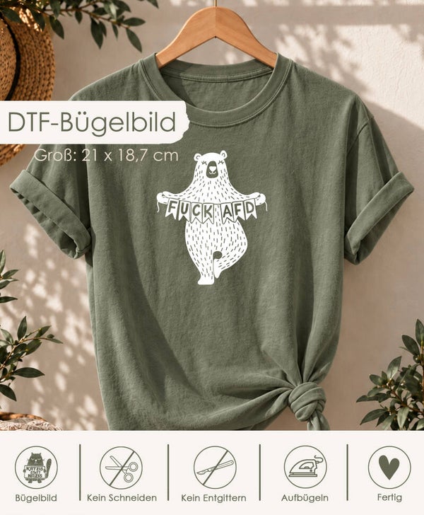 DTF-Bügelbild - Bär "Fuck AFD" - Groß - weiß