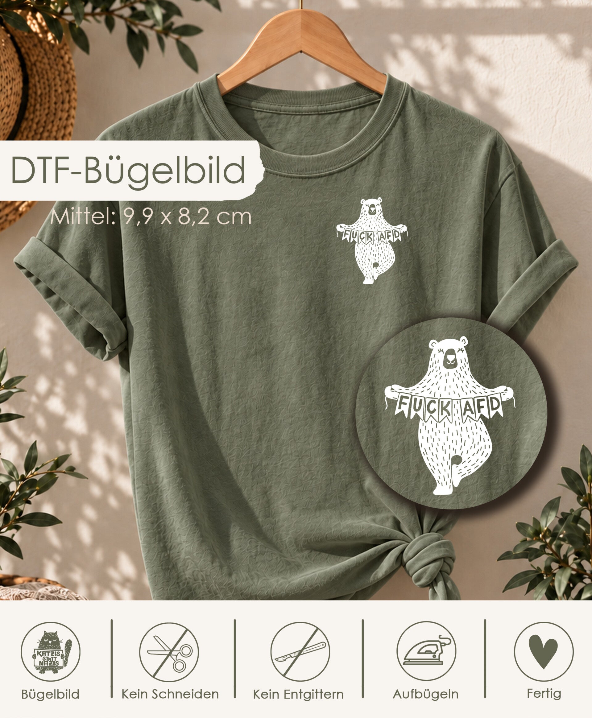 DTF-Bügelbild - Bär "Fuck AFD" - Mittel - weiß