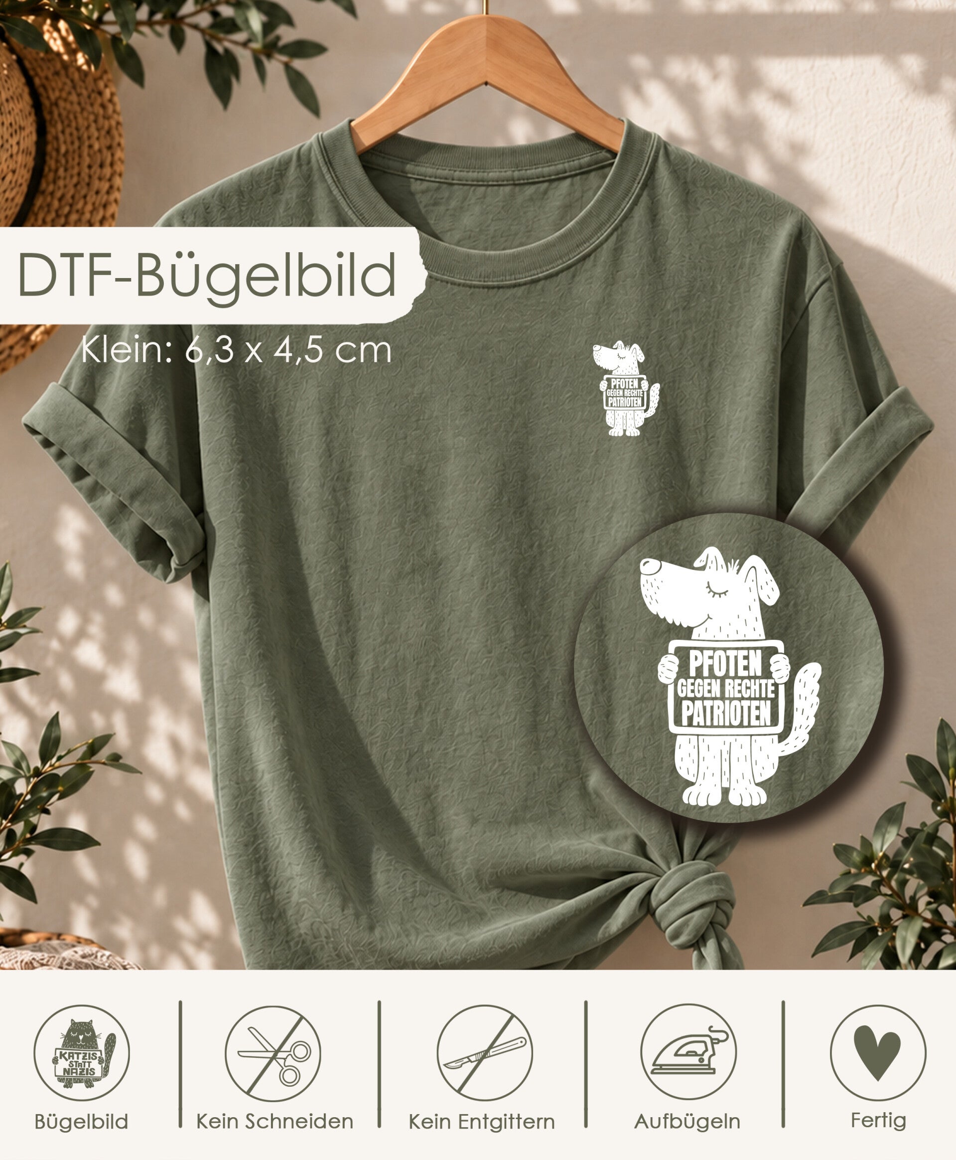 DTF-Bügelbild - Hund "Pfoten gegen..." - Klein - weiß