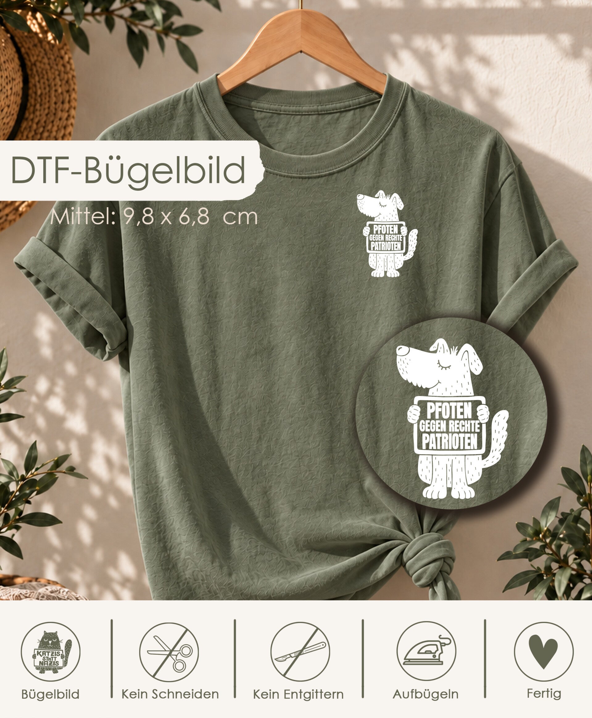 DTF-Bügelbild - Hund "Pfoten gegen..." - Mittel - weiß