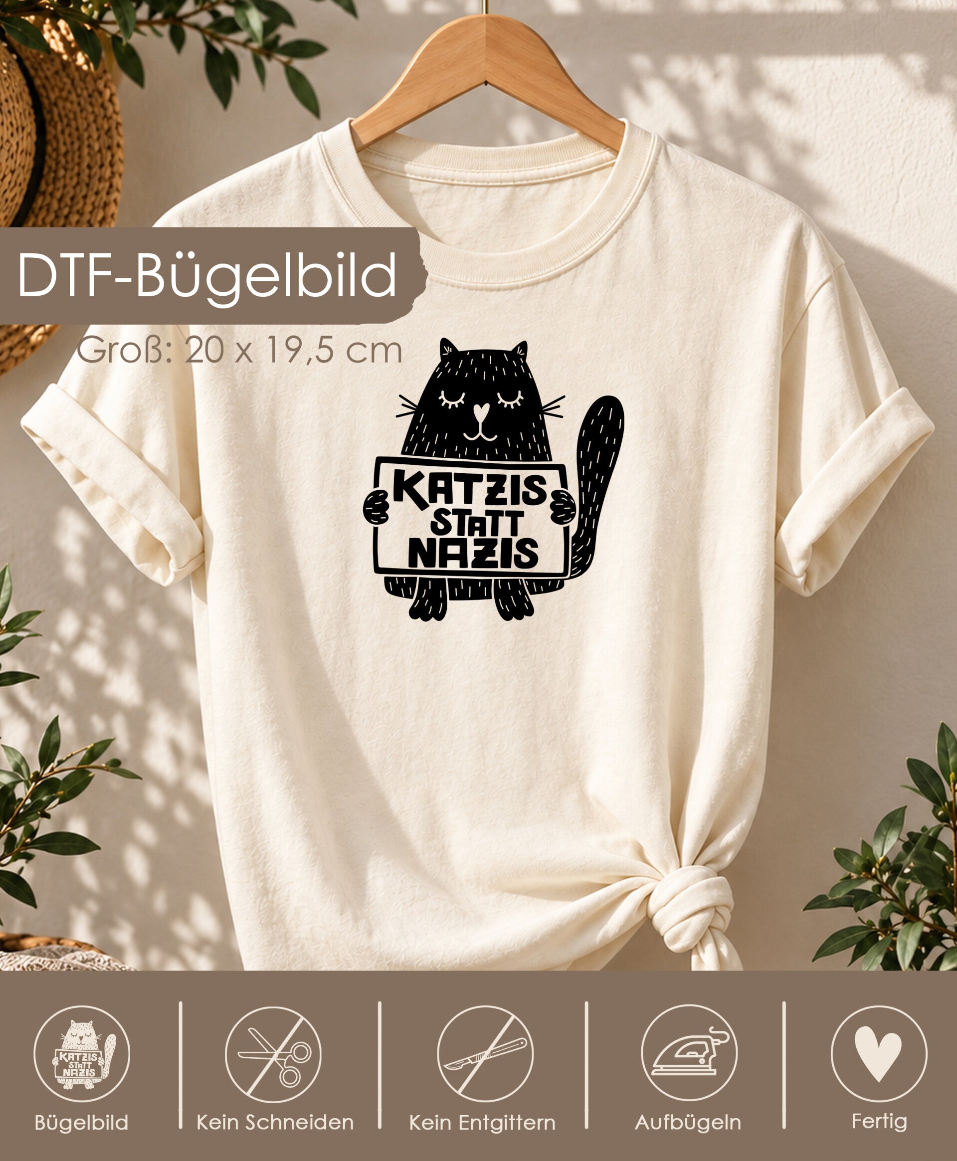 DTF-Bügelbild - "Katzis statt Nazis" - Groß - schwarz