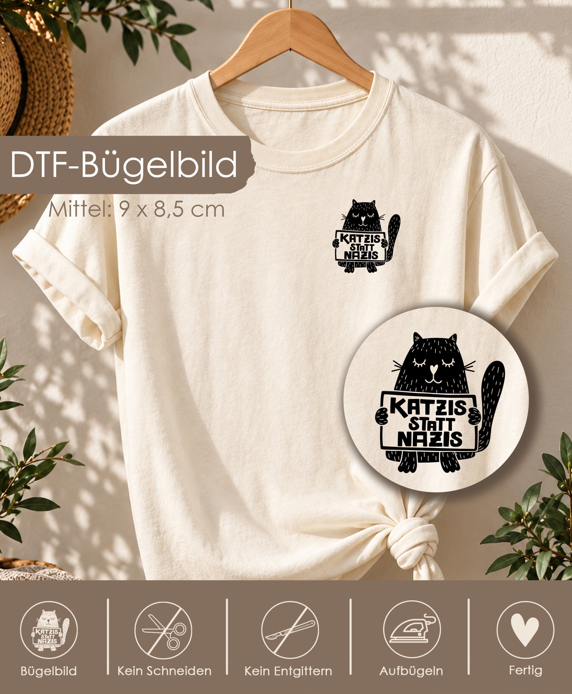 DTF-Bügelbild - "Katzis statt Nazis" - Mittel - schwarz