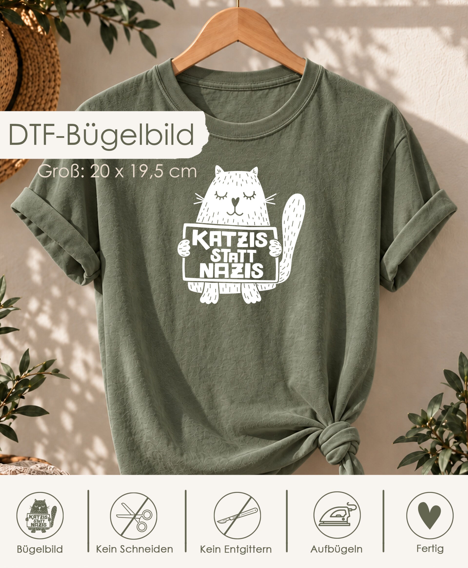 DTF-Bügelbild - "Katzis statt Nazis" - Groß - weiß
