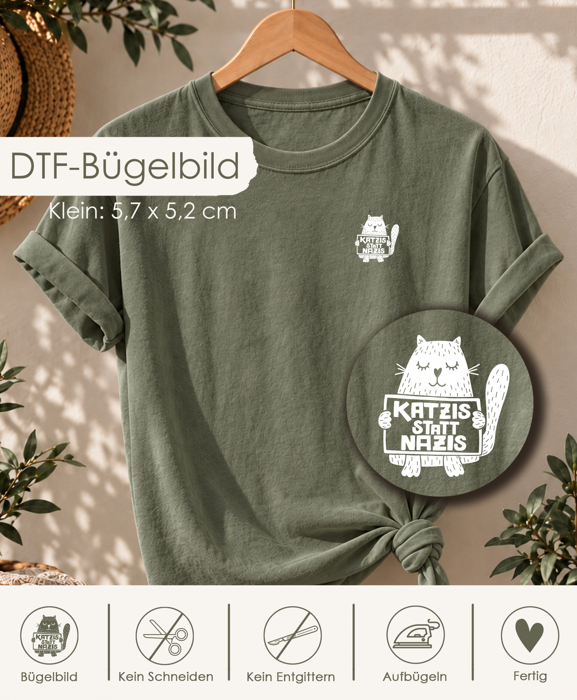 DTF-Bügelbild - "Katzis statt Nazis" - Klein - weiß