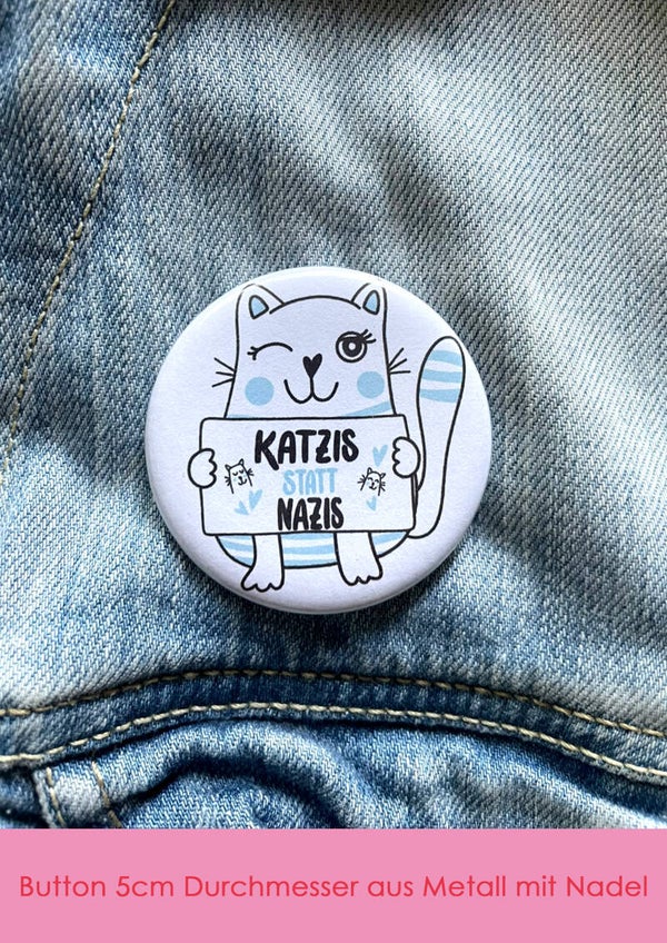 "Katzis statt Nazis" - Blau/Weiß Button