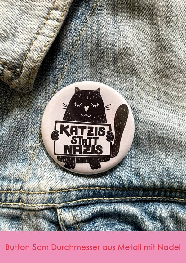 "Katzis statt Nazis" schwarz - Button