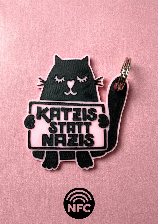 „Katzis statt Nazis“  Rosa – 3D-NFC-Schlüsselanhänger