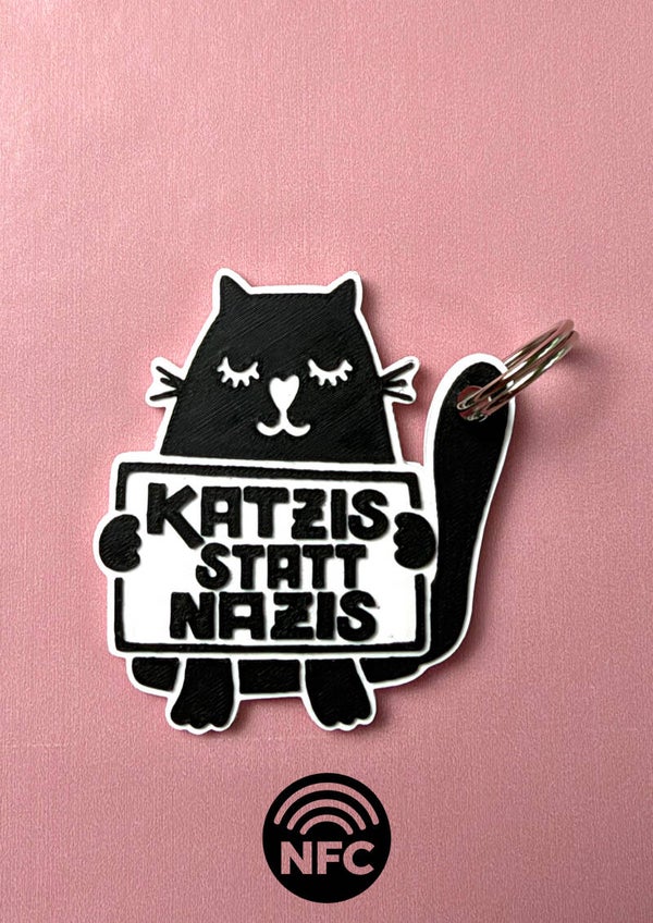 „Katzis statt Nazis“  Weiß – 3D-NFC-Schlüsselanhänger