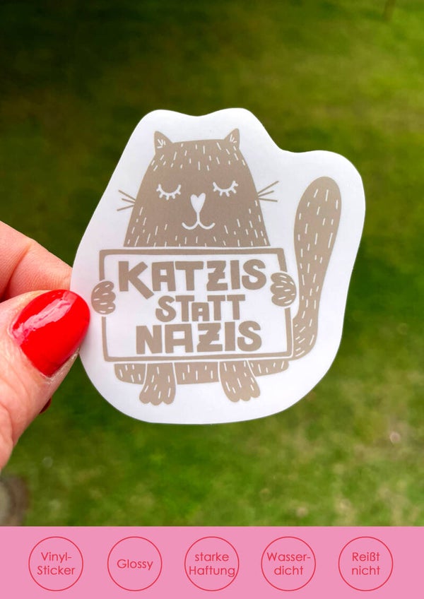 "Katzis statt Nazis" beige - Sticker
