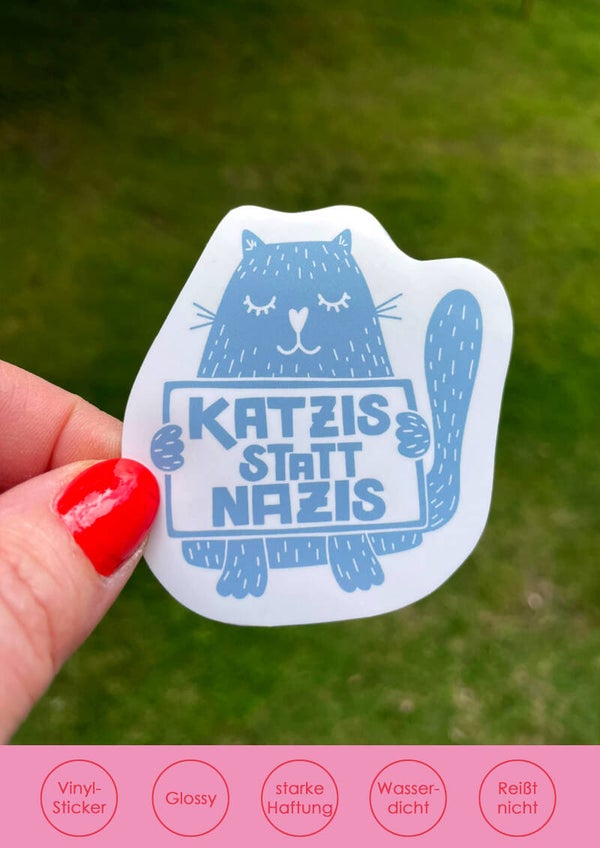 "Katzis statt Nazis" blau - Sticker