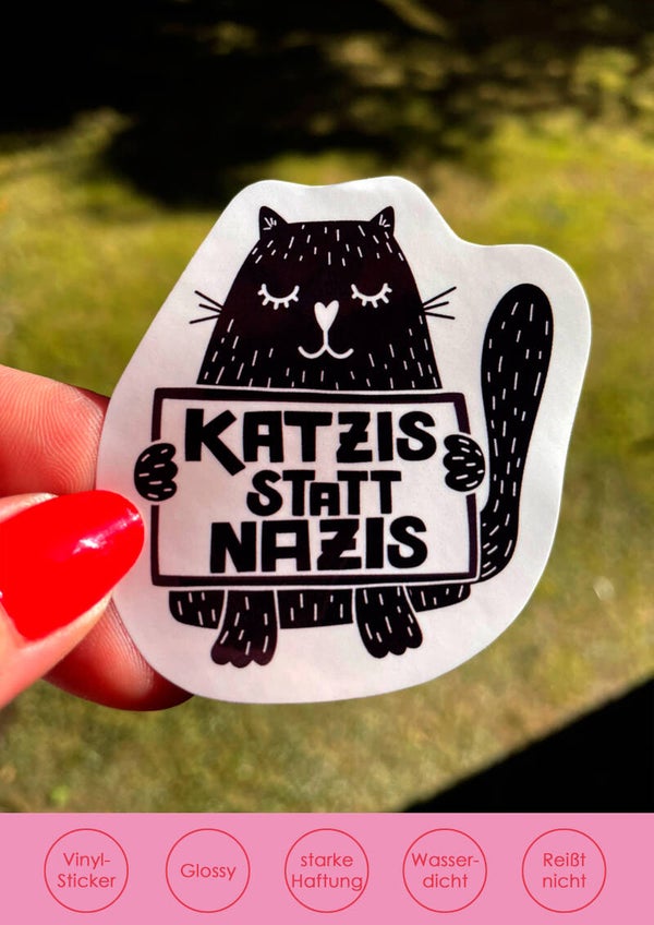 "Katzis statt Nazis" schwarz - Sticker