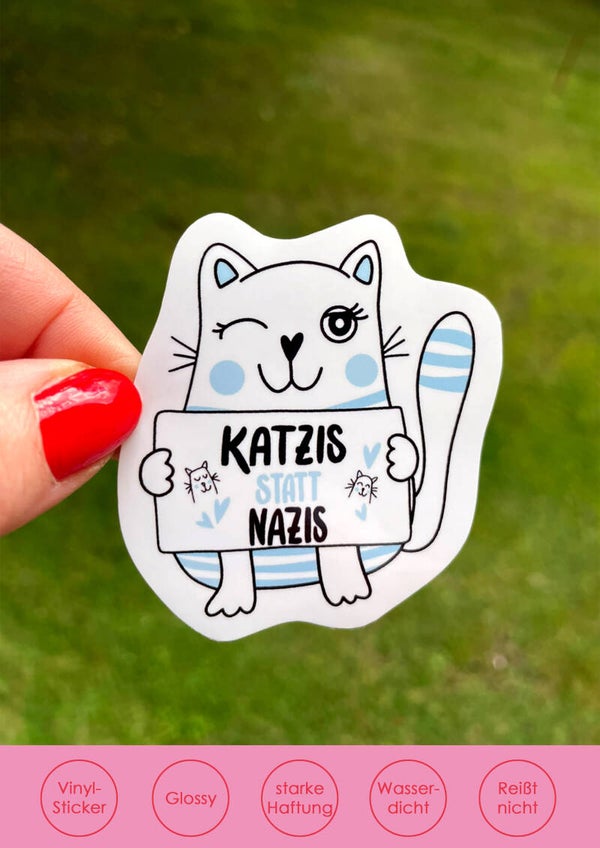 "Katzis statt Nazis" - Blau Weiß Sticker