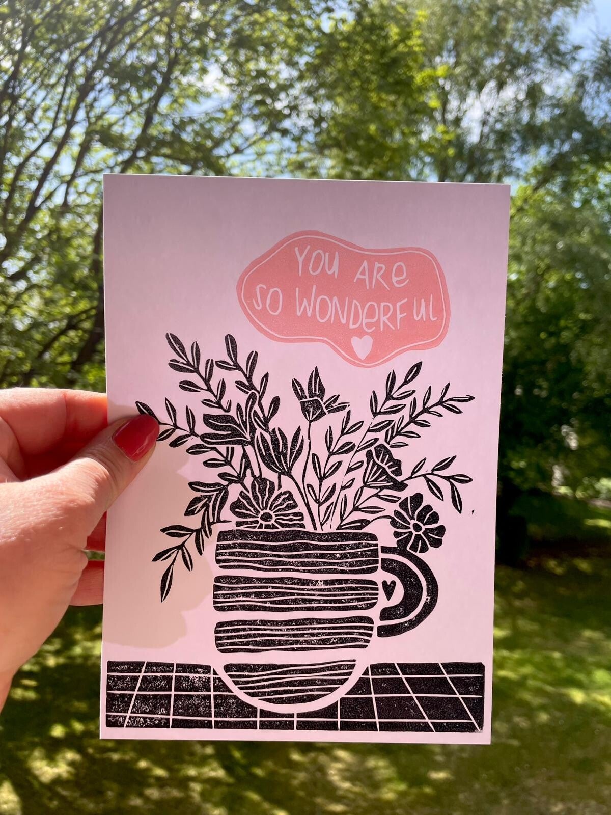 You are so wonderful_rosa Original Linoldruck