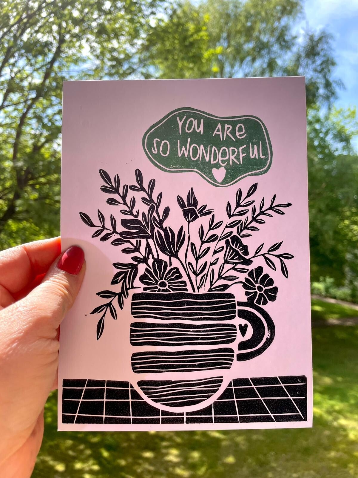 You are so wonderful_grün Original Linoldruck