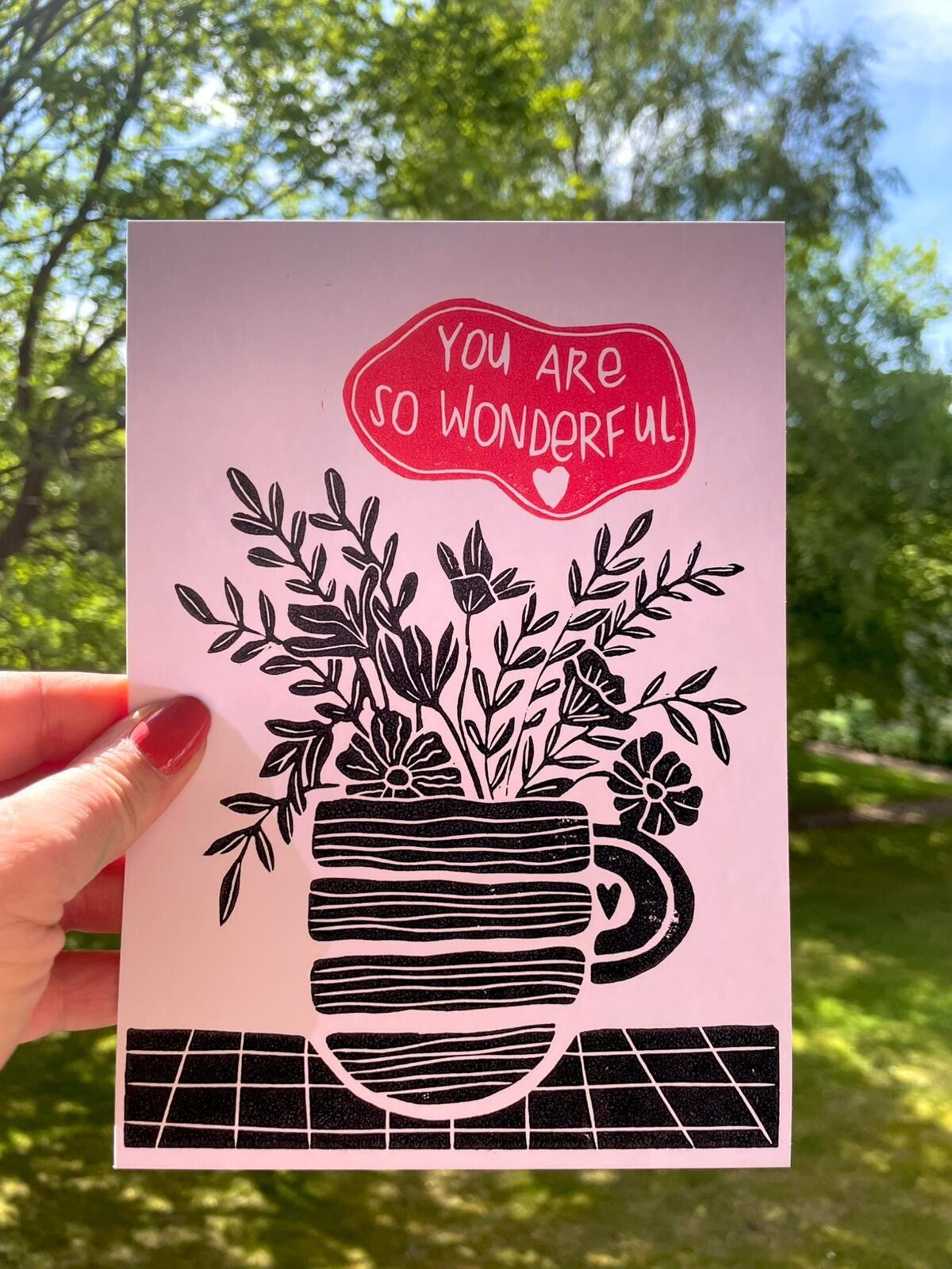 You are so wonderful_rot Original Linoldruck