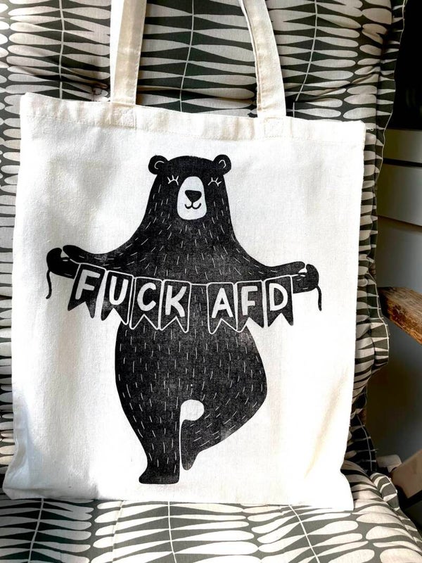 "FUCK AFD" – Original Linoldruck auf Jutebeutel
