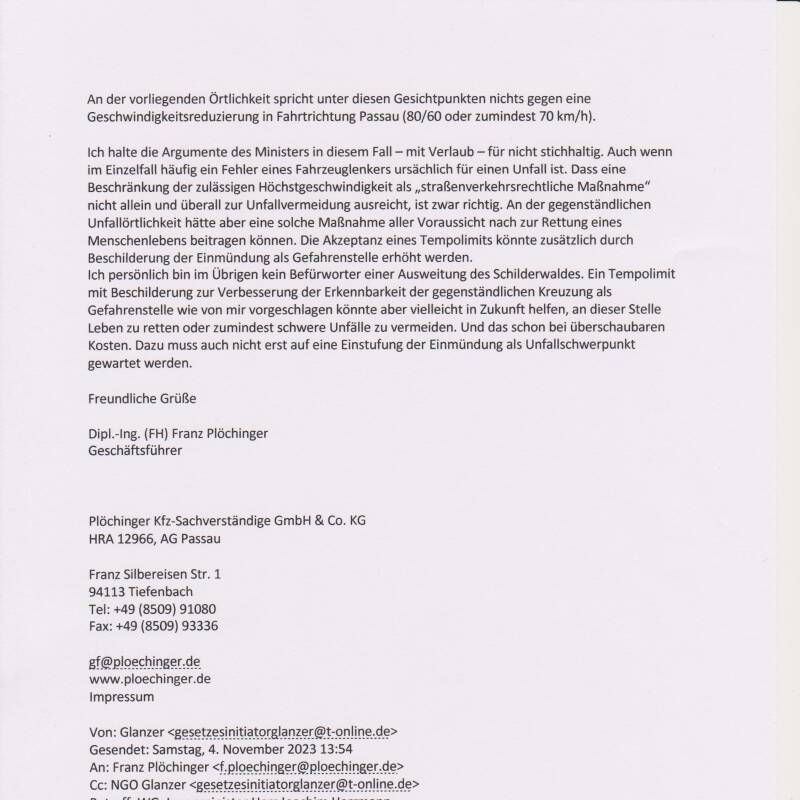 Gegendarstellung vom Unfallanalytiker Herrn Franz Plöchinger