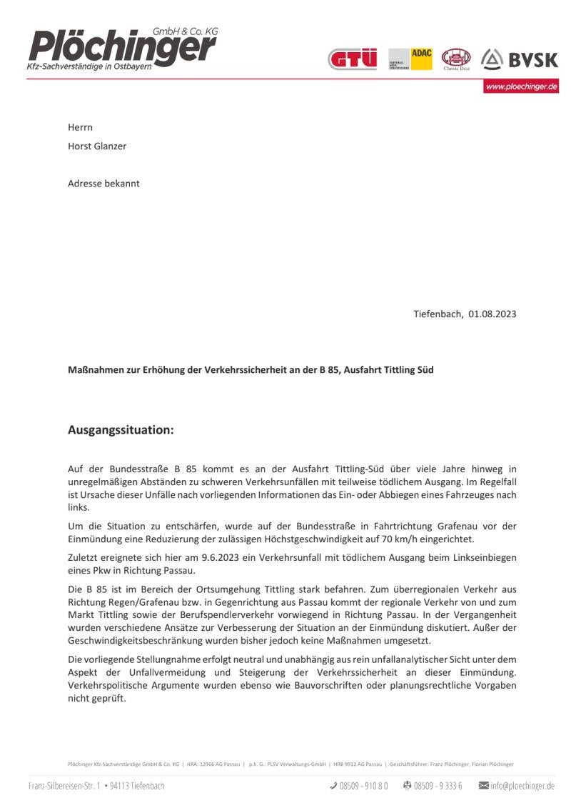 Guchtachten vom Unfallanalytiker Herrn Franz Plöchinger 