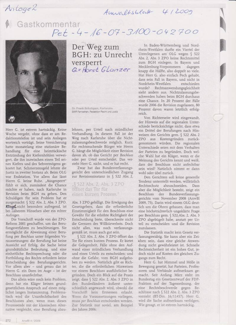 Novellierung des Aussperrparagrafen 522 ZPO