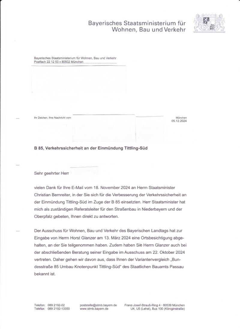 Schreiben vom Bauministerium