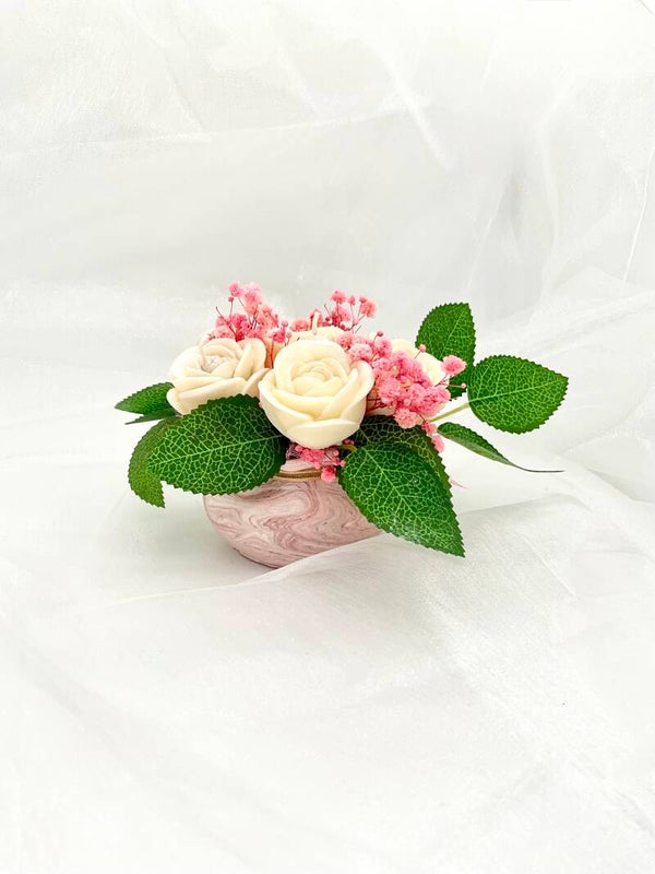 Pot fleuris, marbrés rose. PAS DE LIVRAISON uniquement a emporter
