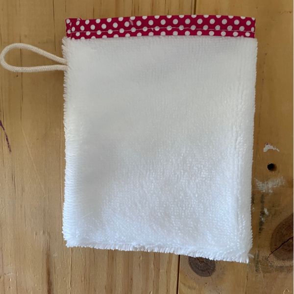 gant de toilette d'apprentissage fushia à pois