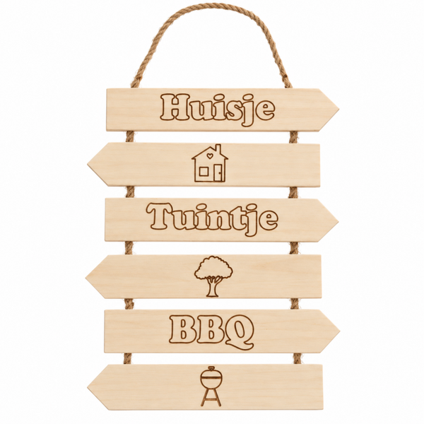 Houten tuinbord – Huisje, Tuintje, BBQ