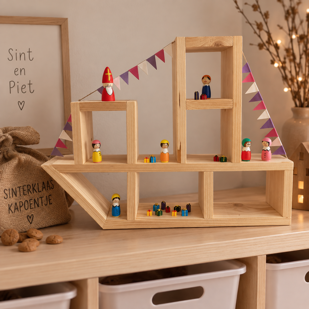 XL Houten Stoomboot - Paars, roze, wit