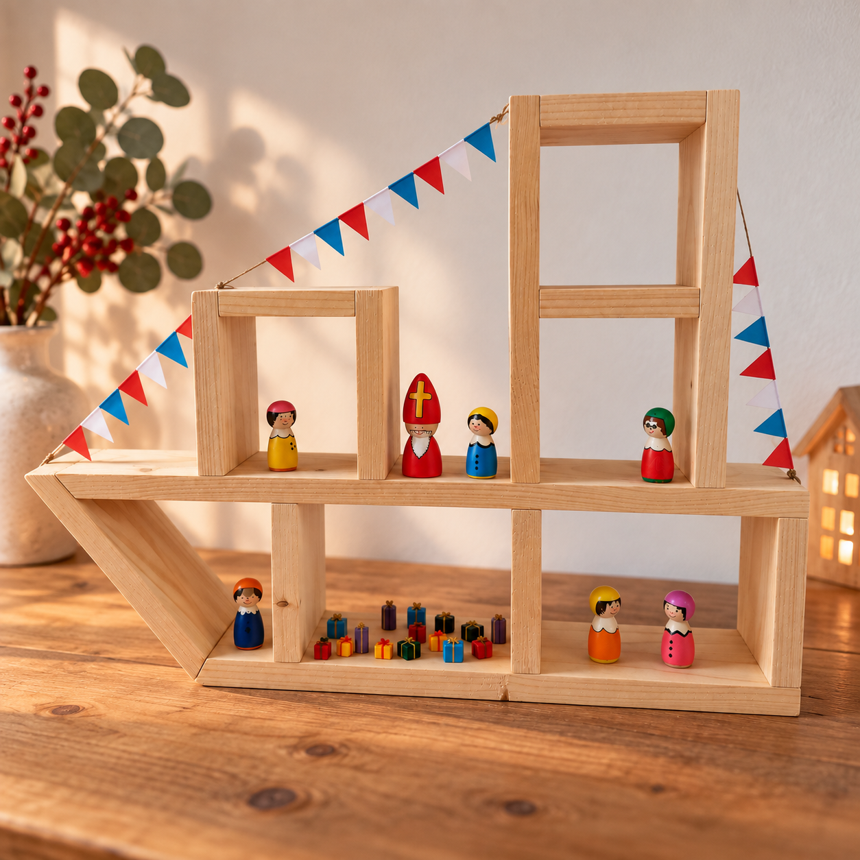 XL Houten Stoomboot - Rood, wit, blauw