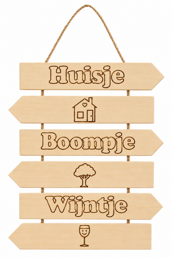 Houten tuinbord – Huisje, Boompje, Wijntje
