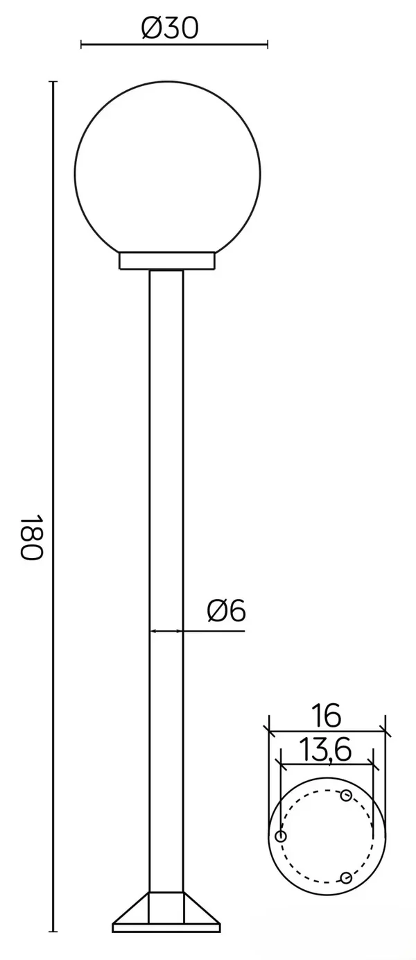 Hohe Garten-Stehleuchte schwarz mit weißem Kugelschirm Ø 30 cm für Wege und Einfahrt H 180 cm
