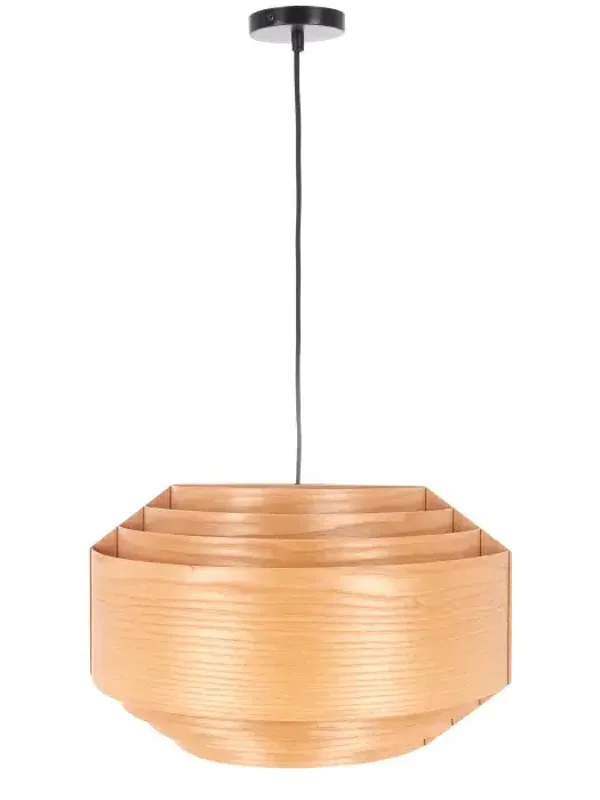 Große Holz-Pendelleuchte im Schichten-Design – warmes, natürliches Raumlicht B 42x 26 cm