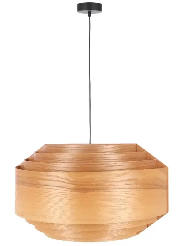 Große Holz-Pendelleuchte XL im Schichten-Design – warmes, natürliches Raumlicht 60 x 35 cm