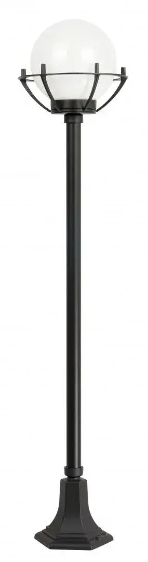 Hohe Garten-Standleuchte mit Kugelschirm und Schutzkorb H 152 cm